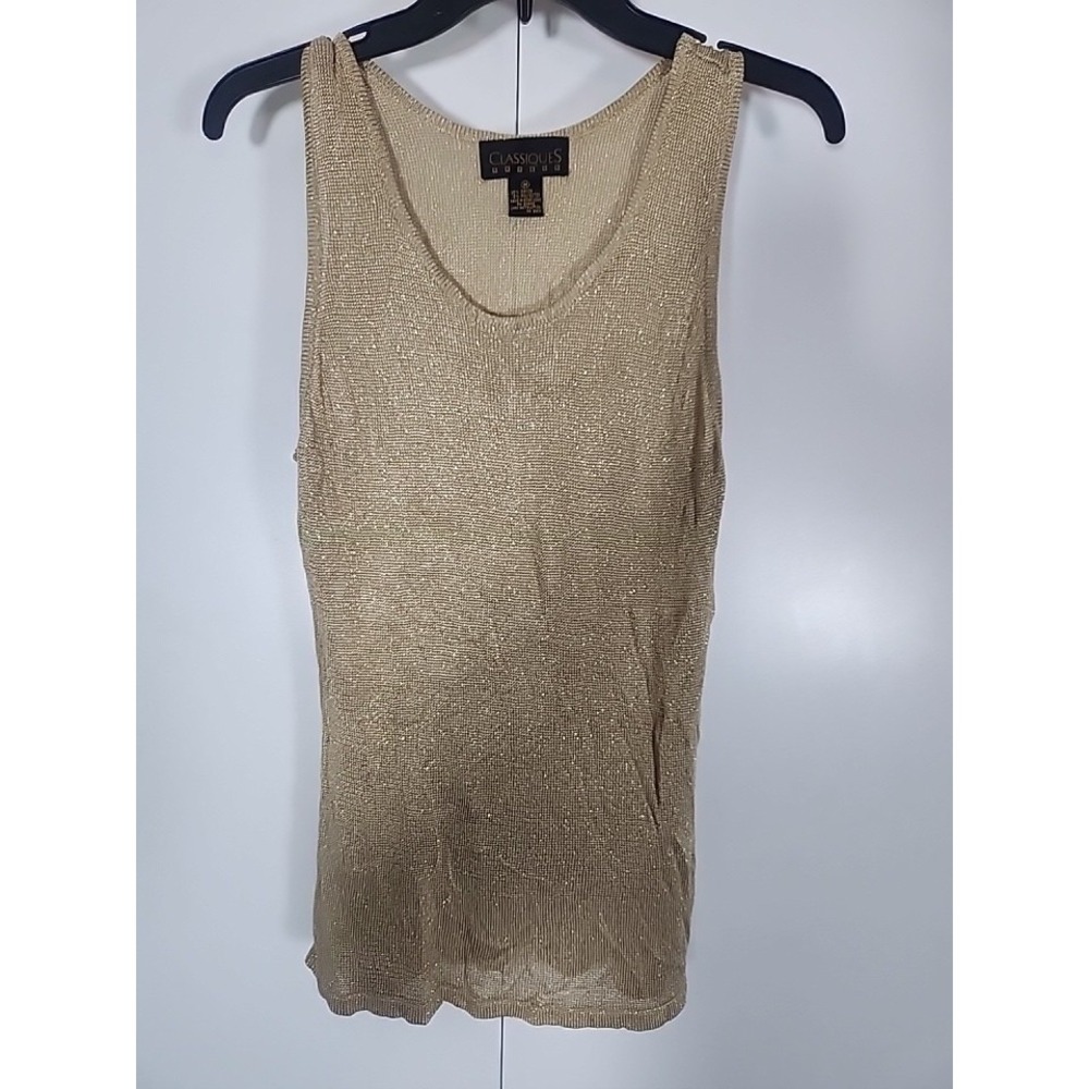 Classiques Tan Metallic Retro Disco 70s Round Neck Tank Top Womens Medium
